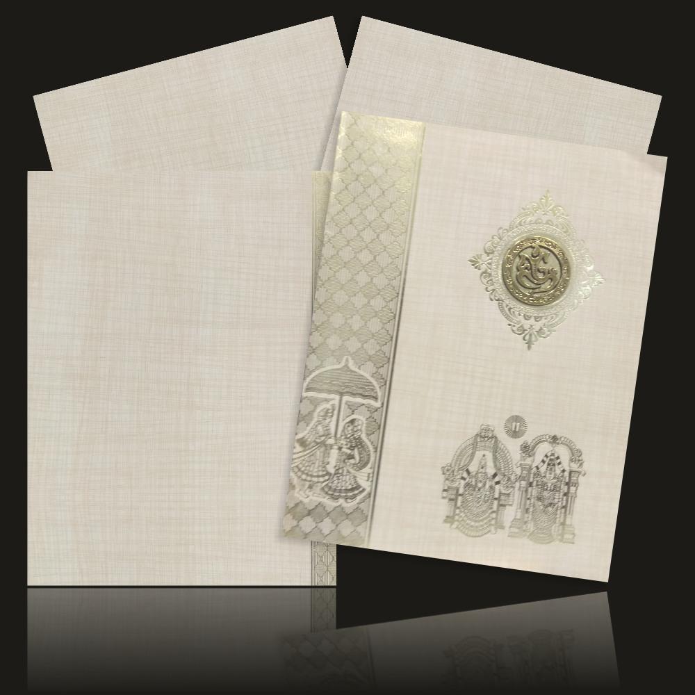 Marvelous Gold Shading With Gold Ganesha Theme Wedding Card-KNK50240-4